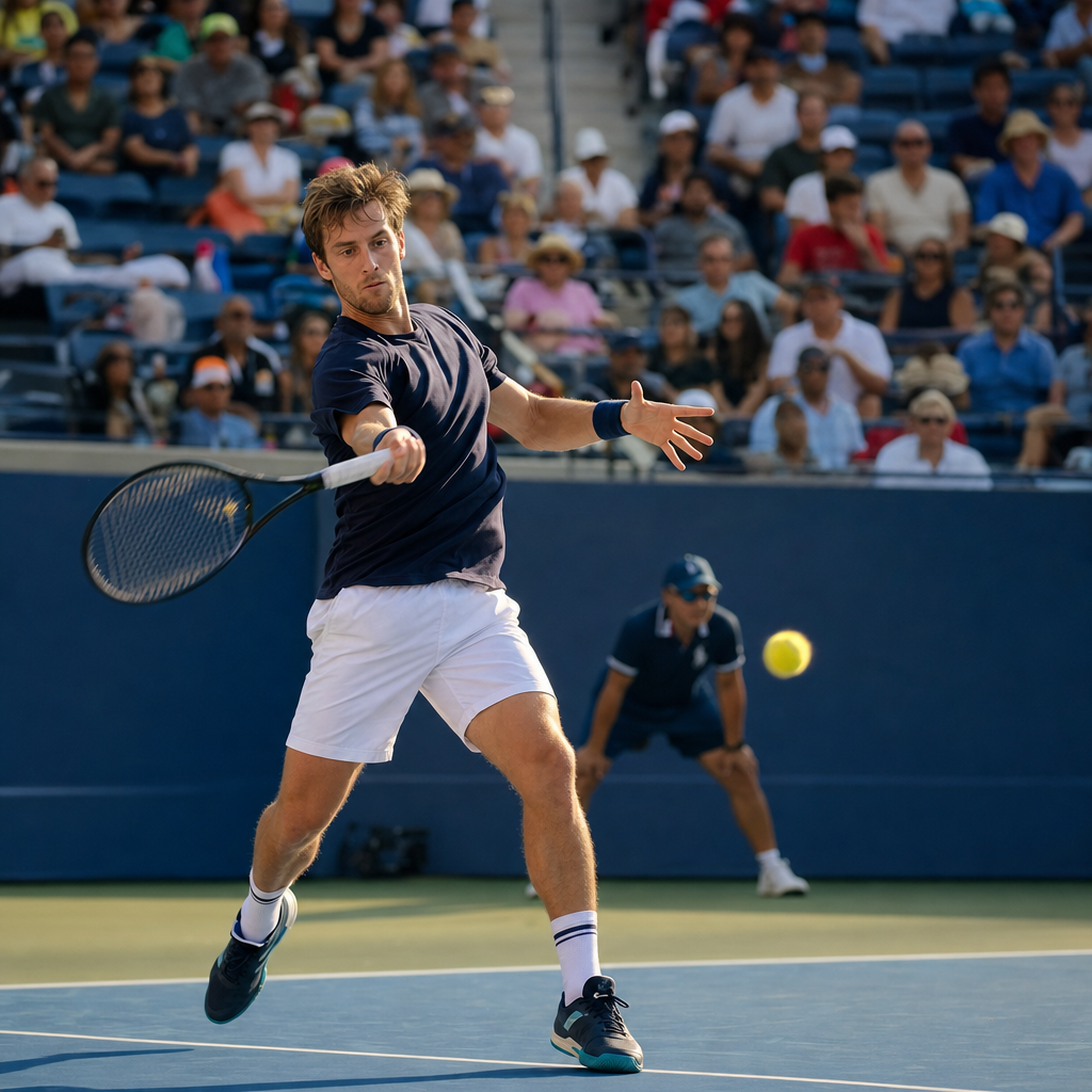 Joueur de tennis professionnel pendant un match du circuit ATP